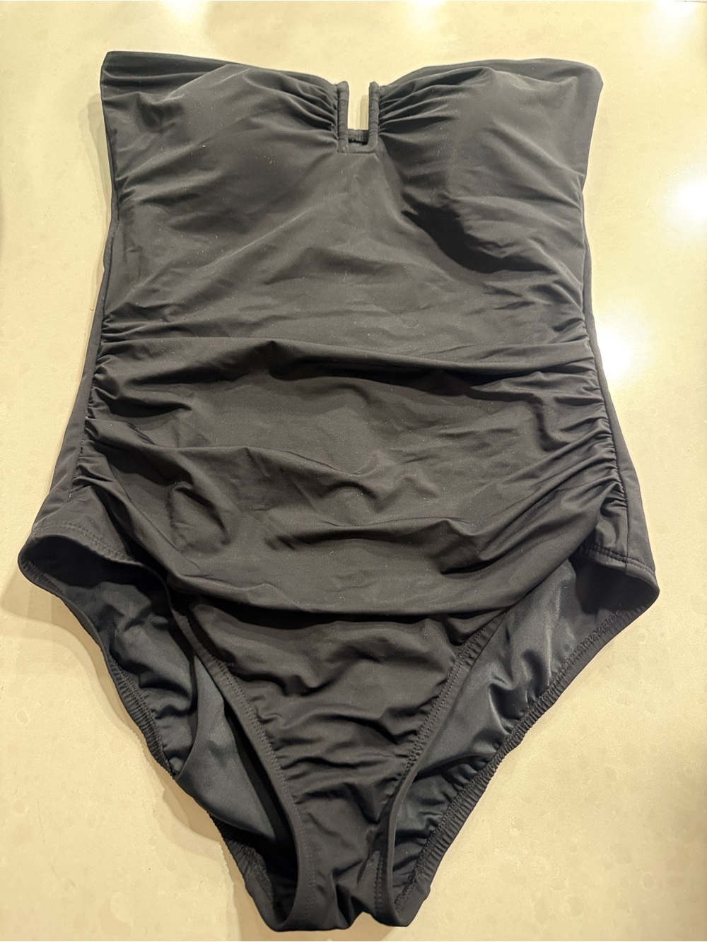 Lands' End Black Strapless Ruched One-Piece Swimsuit